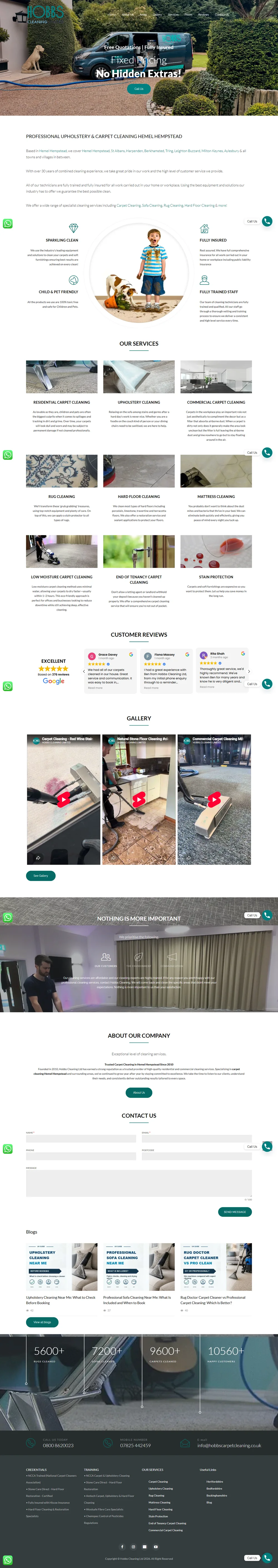 Hobbs Carpet Cleaning WordPress homepage used in the local SEO campaign