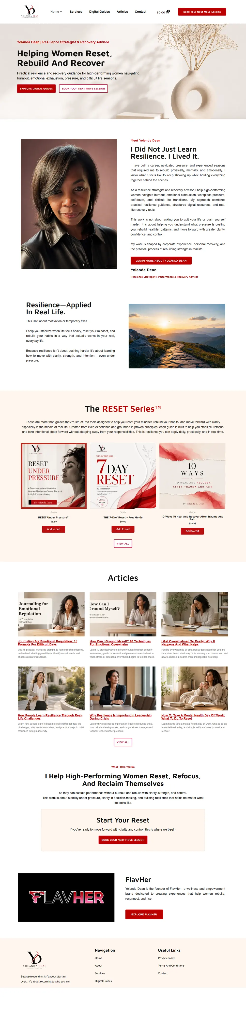 Full homepage screenshot of Yolanda Dean personal brand WordPress website