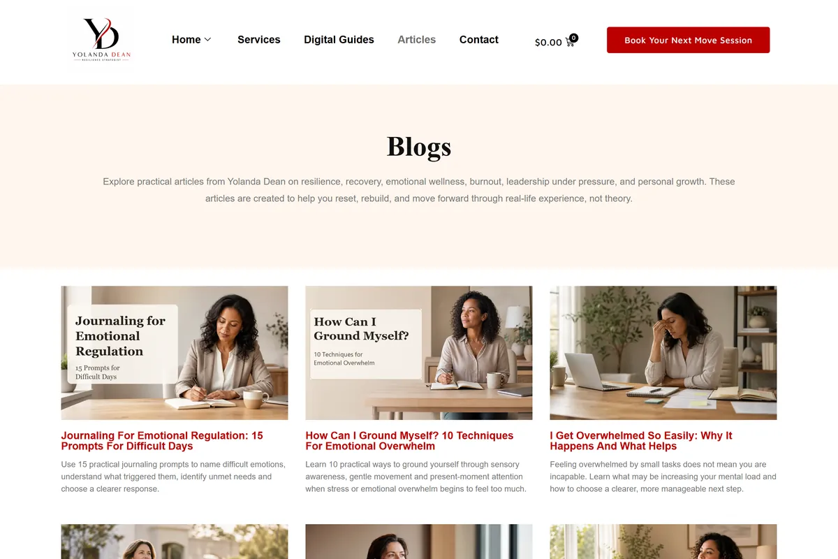 Resilience article layout on the Yolanda Dean WordPress website