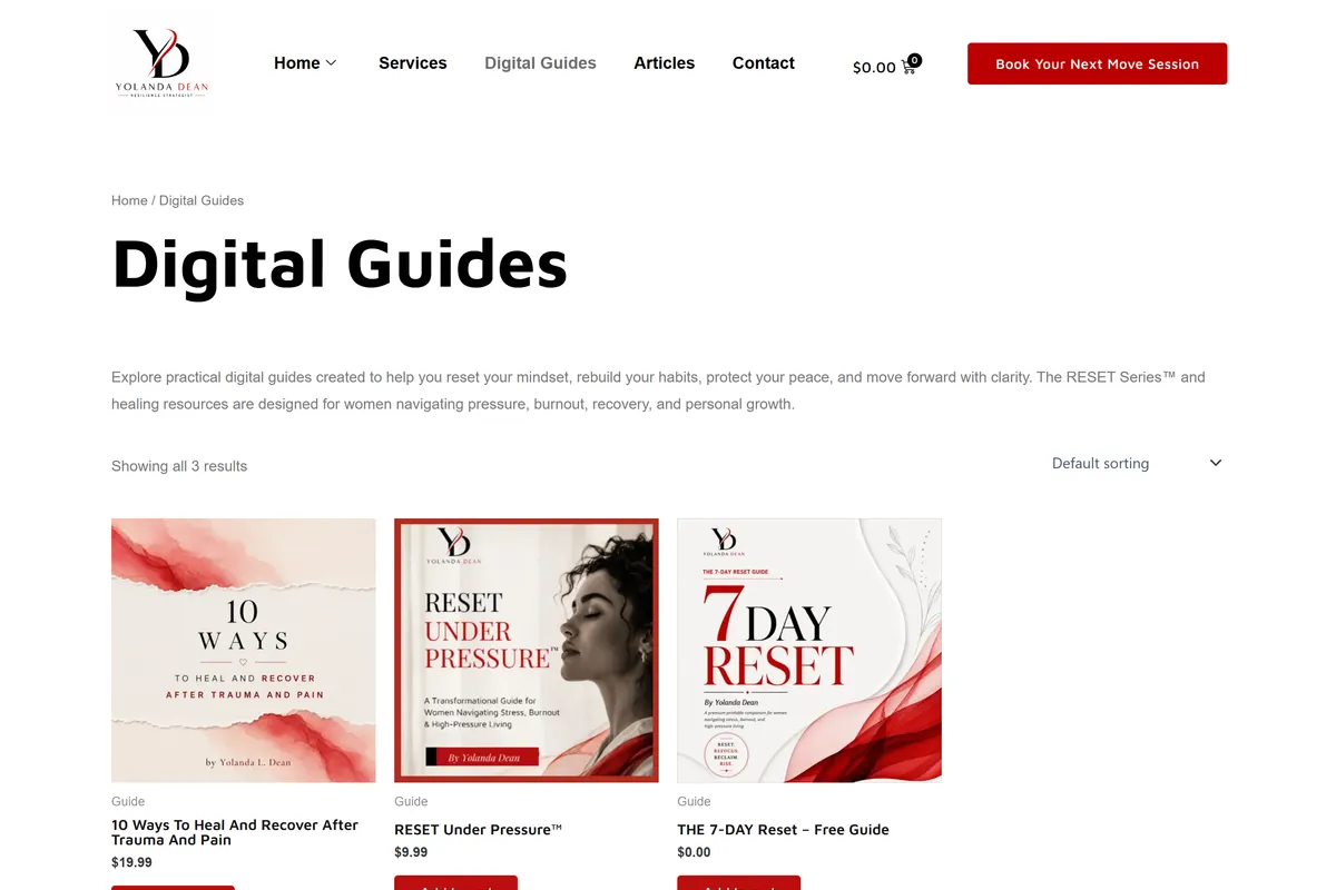 Yolanda Dean digital guide shop created with WooCommerce