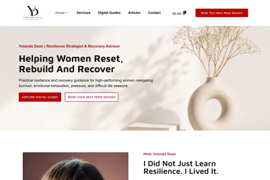 Yolanda Dean WordPress website homepage designed by Kashif Mahmood