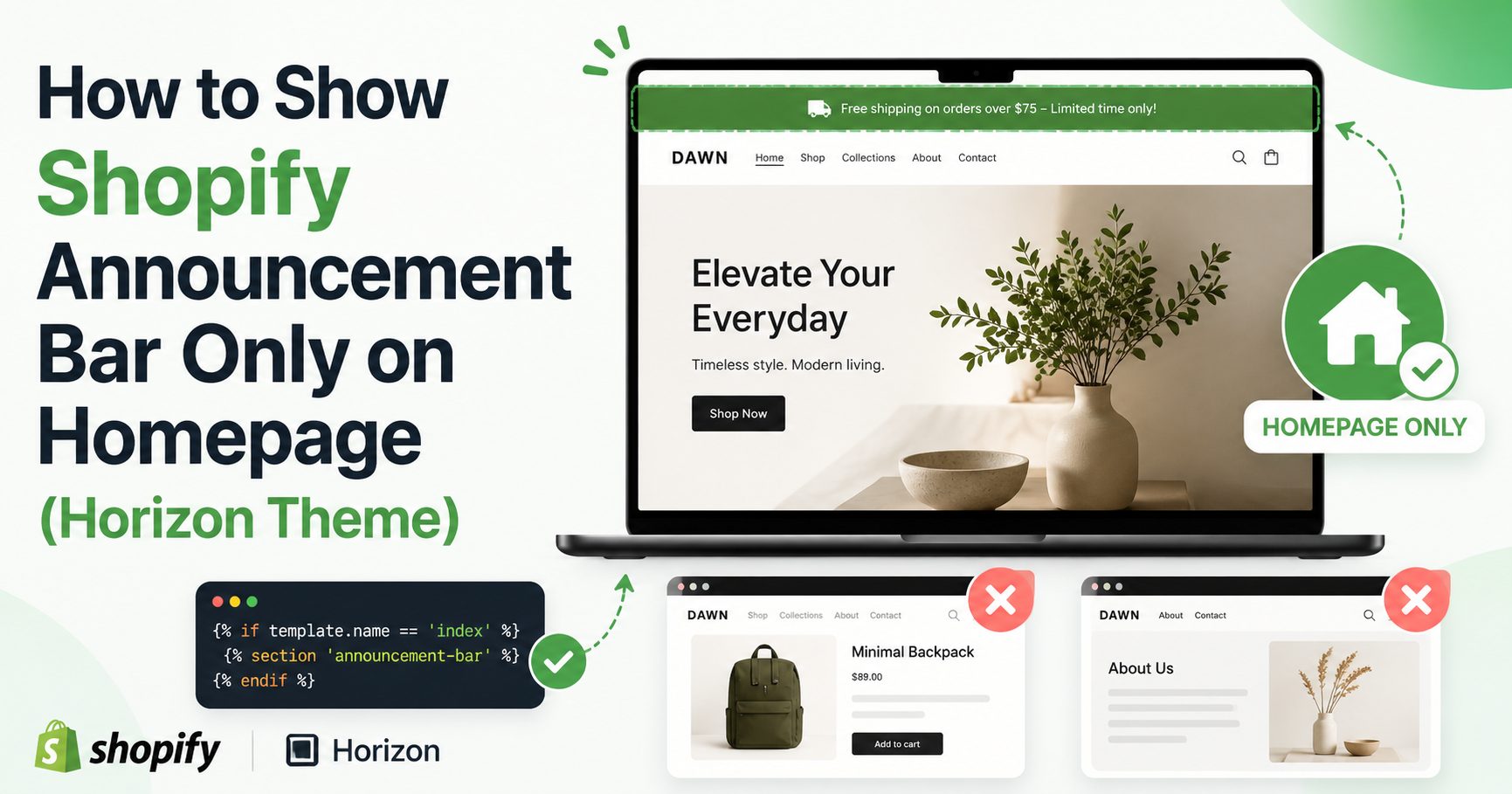 Shopify Announcement Bar Only on Homepage Horizon Theme