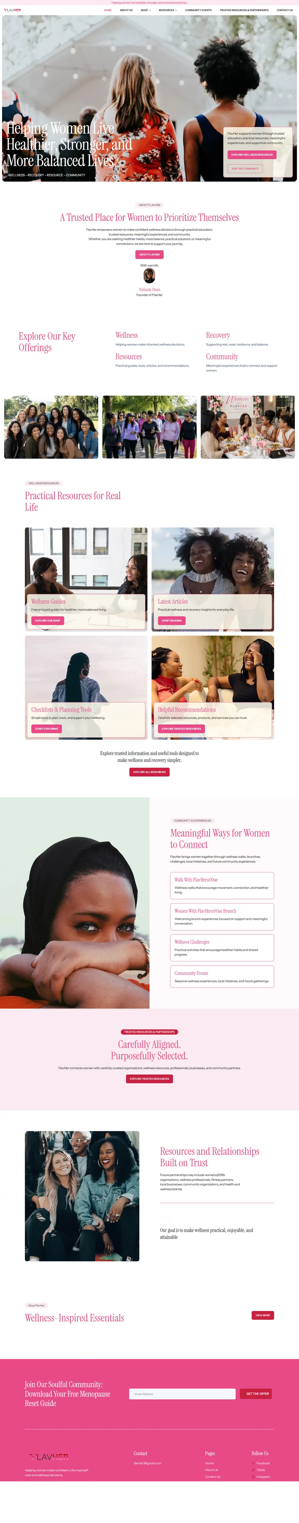 Full 1000px wide homepage screenshot of the live FlavHer WordPress wellness website