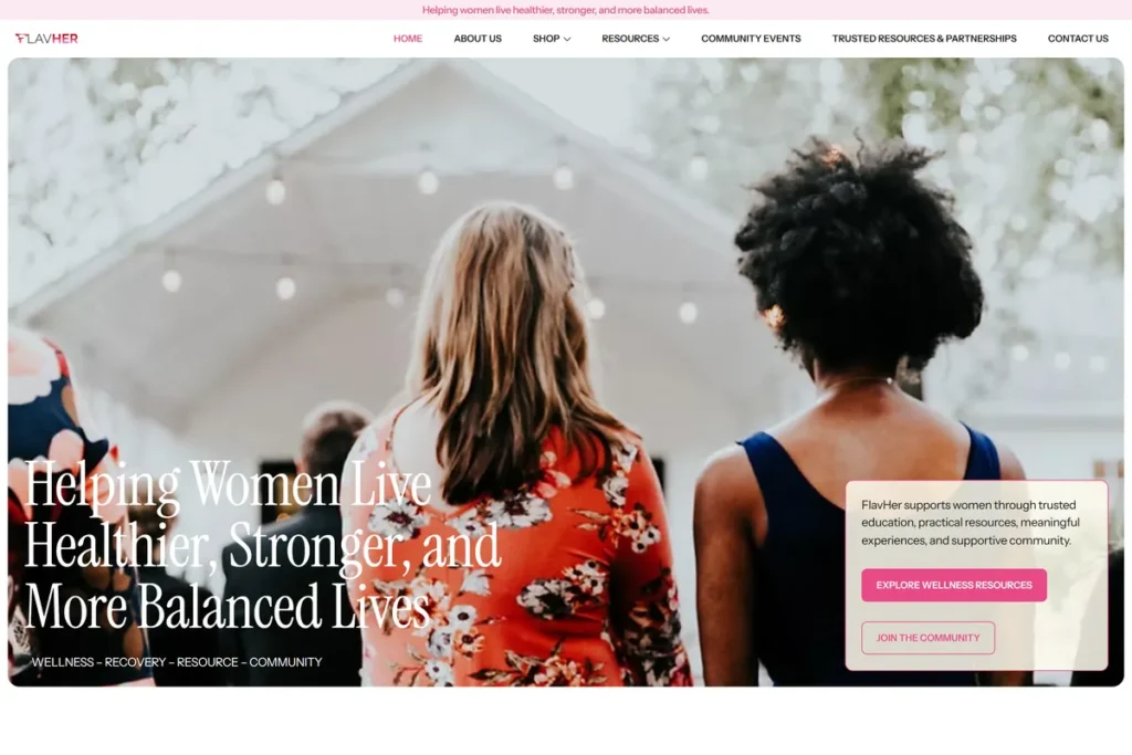 FlavHer live WordPress homepage first screen for wellness website migration case study