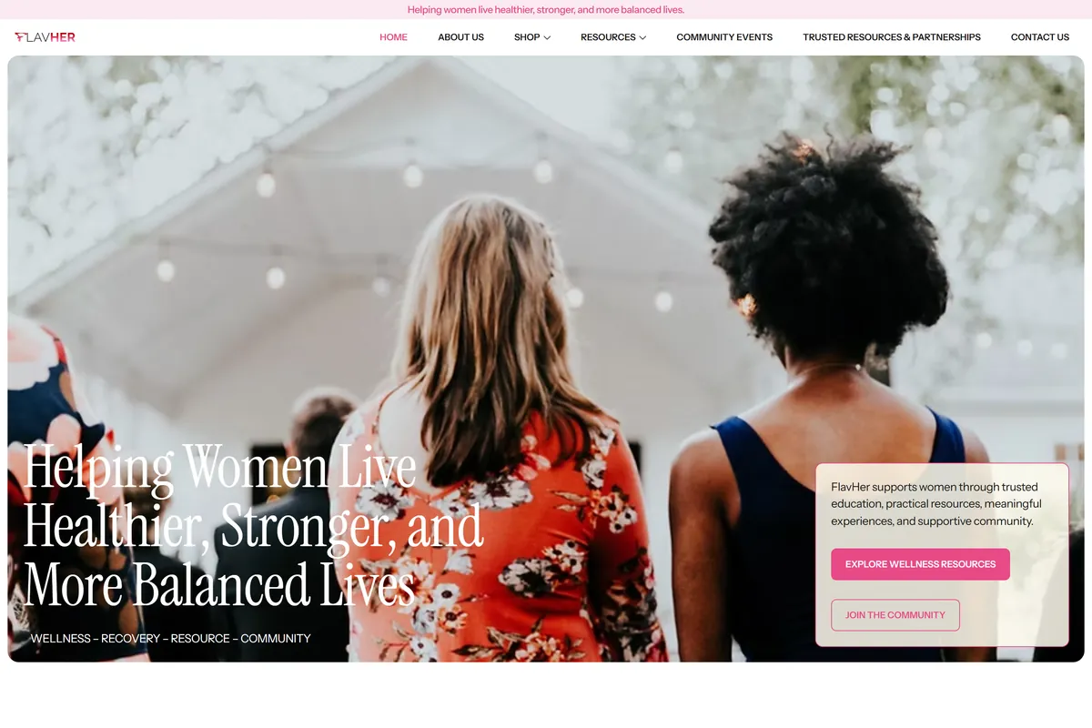 FlavHer live WordPress homepage first screen for wellness website migration case study